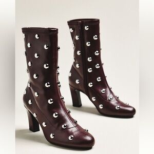 Studded Burgundy Ankle Boots